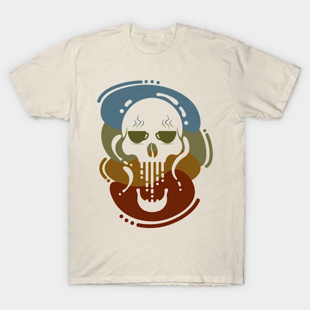 Coffee Cup Eyed Skull Retro T-Shirt by iamKaye